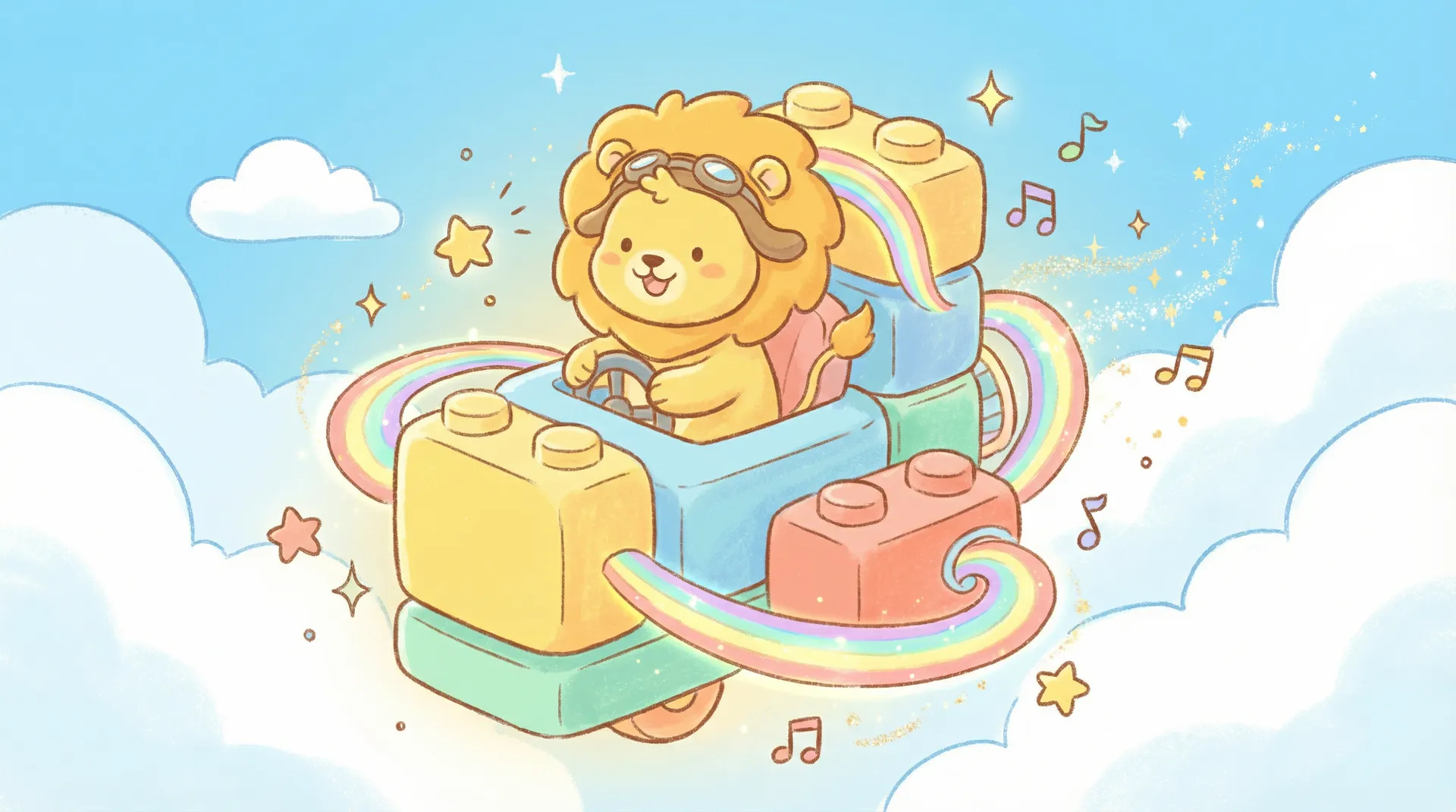 亲子时光机 - 成人动漫 欢迎页，小狮子驾驶时光机穿越云朵